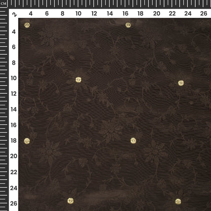Plain Coffe Brown Golden Booti Floral Jacquard Work Bemberg Silk Fabric