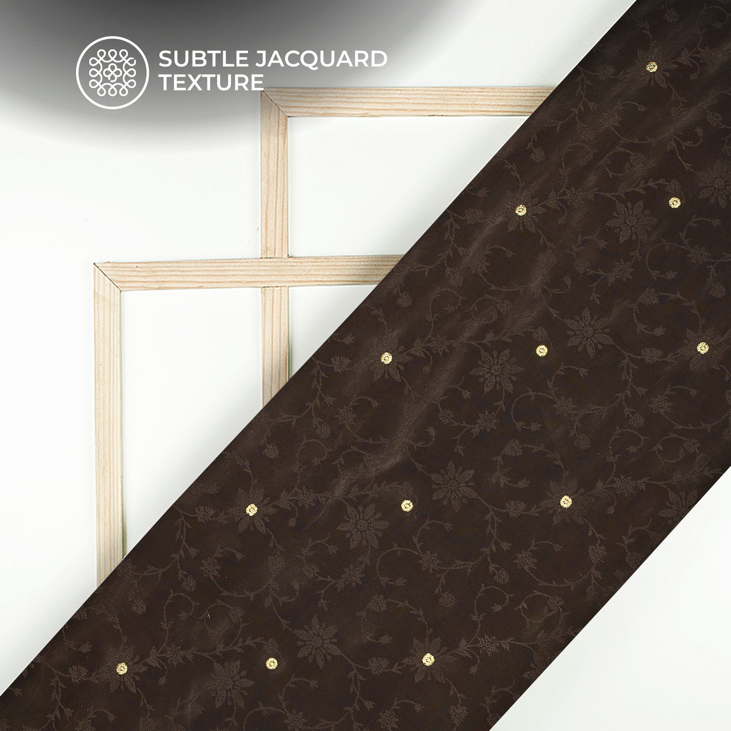 Plain Coffe Brown Golden Booti Floral Jacquard Work Bemberg Silk Fabric