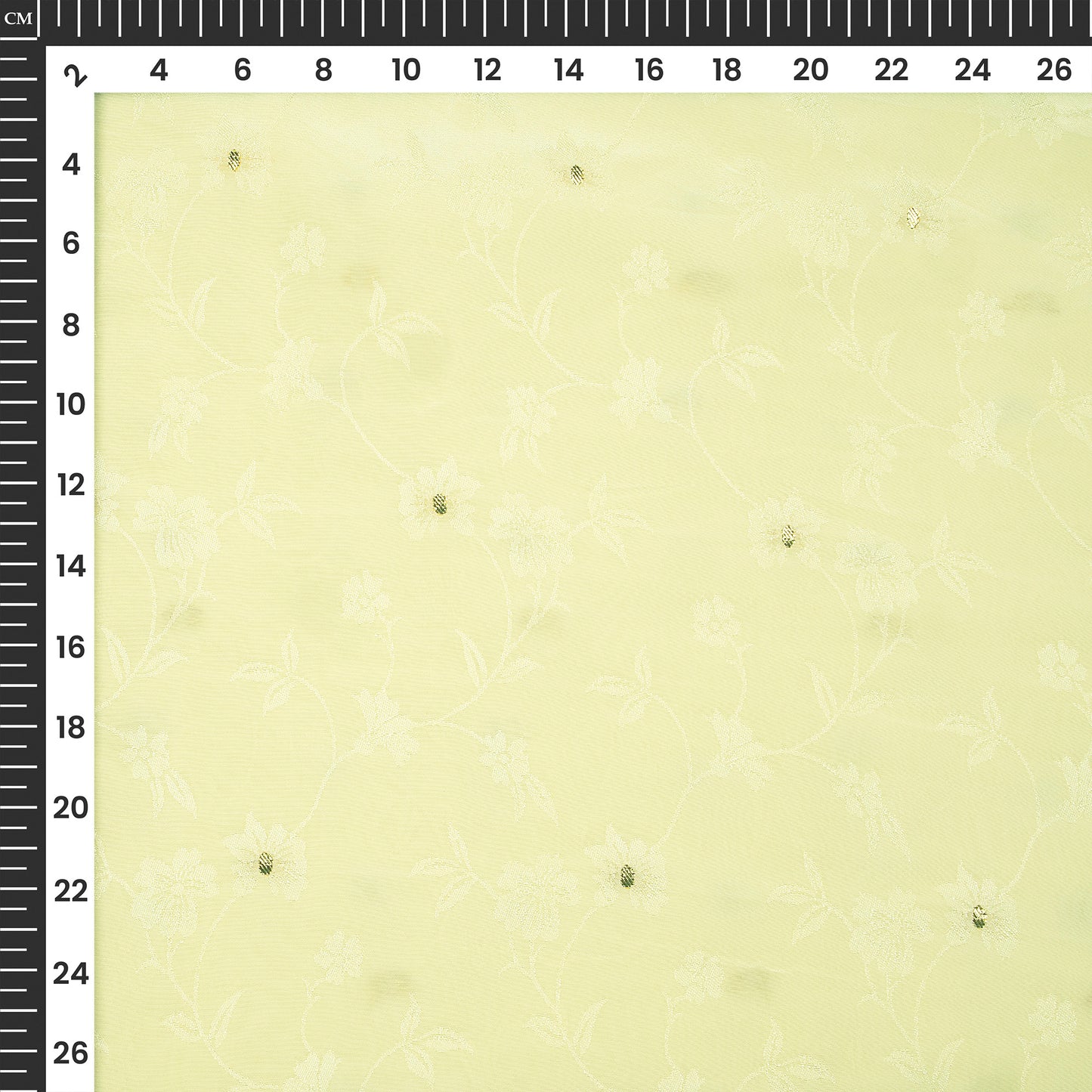 Plain Cream Golden Booti Floral Jacquard Work Bemberg Silk Fabric