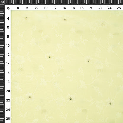 Plain Cream Golden Booti Floral Jacquard Work Bemberg Silk Fabric