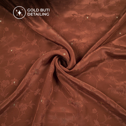 Plain Burnt Umber Golden Booti Floral Jacquard Work Bemberg Silk Fabric
