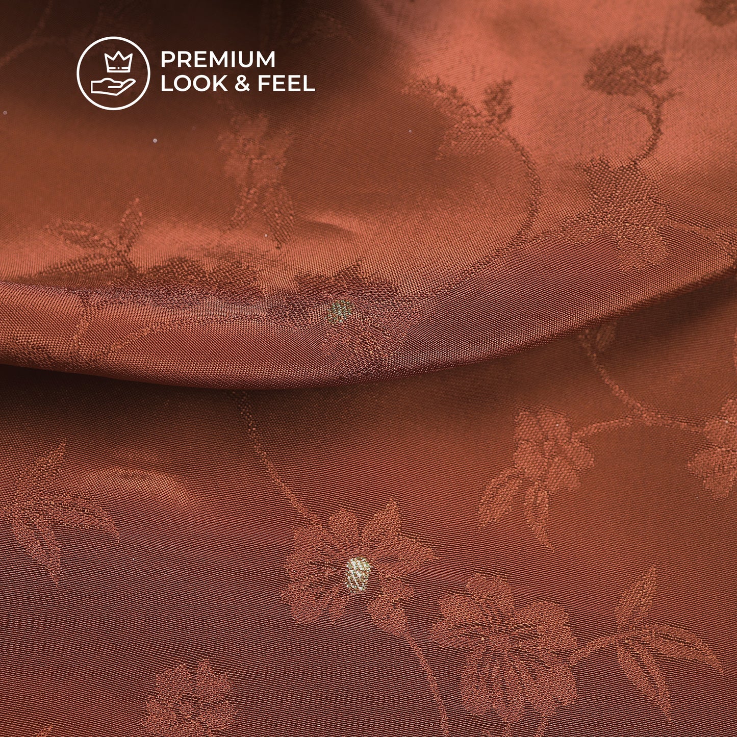 Plain Burnt Umber Golden Booti Floral Jacquard Work Bemberg Silk Fabric