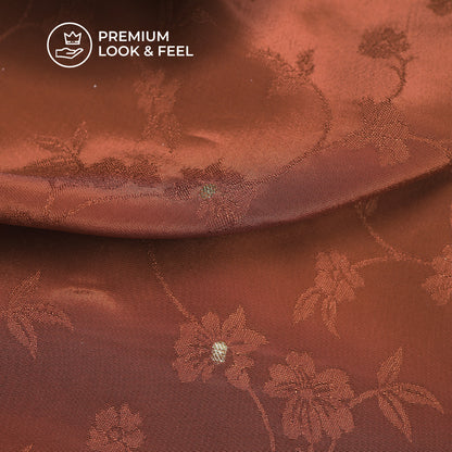 Plain Burnt Umber Golden Booti Floral Jacquard Work Bemberg Silk Fabric