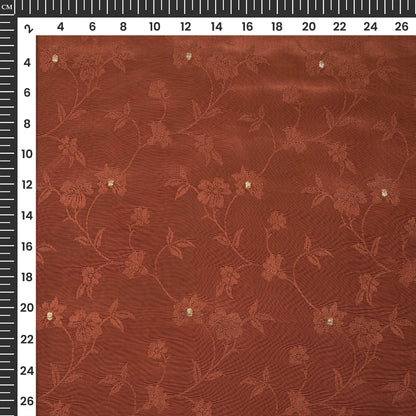 Plain Burnt Umber Golden Booti Floral Jacquard Work Bemberg Silk Fabric