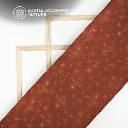 Plain Burnt Umber Golden Booti Floral Jacquard Work Bemberg Silk Fabric