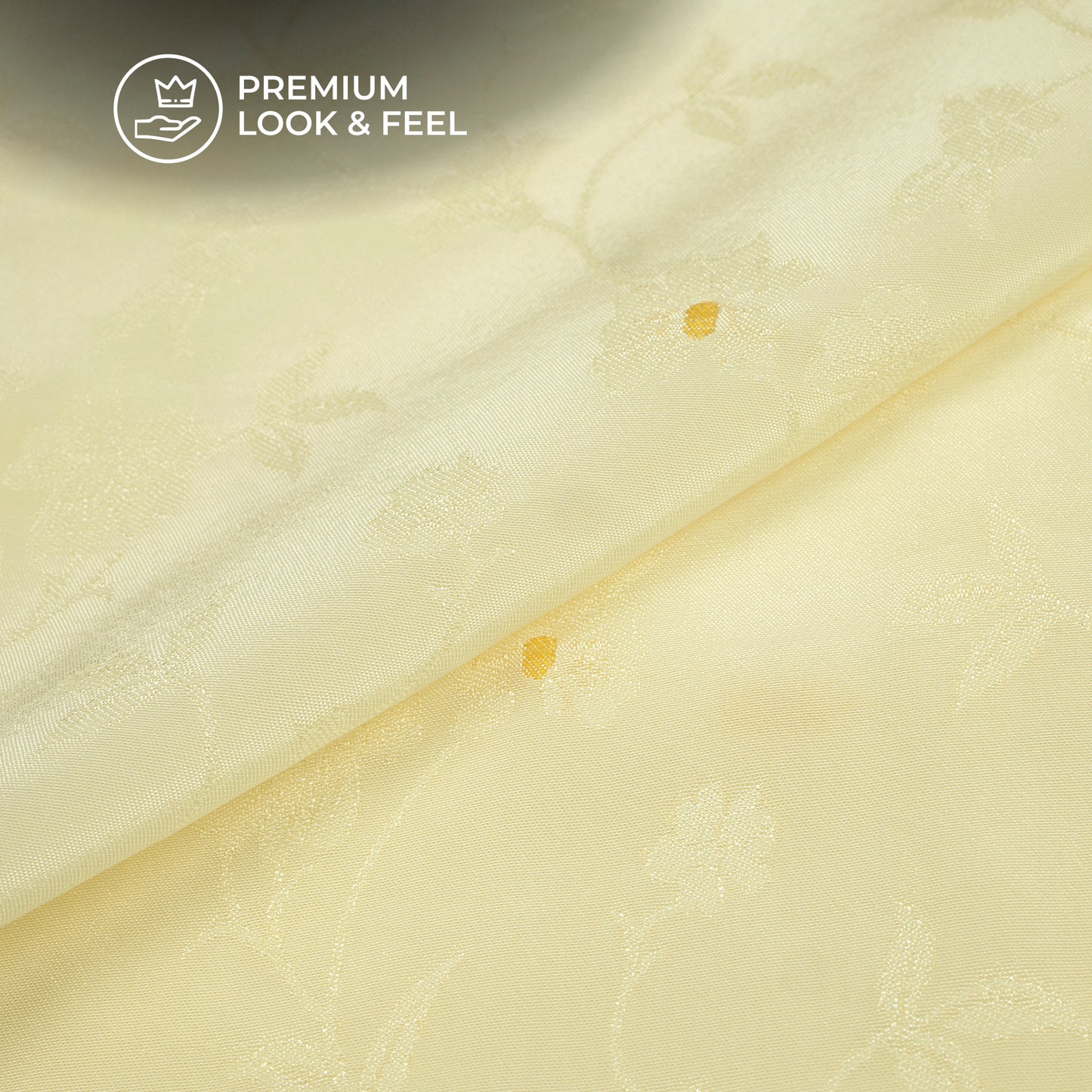Plain Bright Cream  Golden Booti Floral Jacquard Work Bemberg Silk Fabric