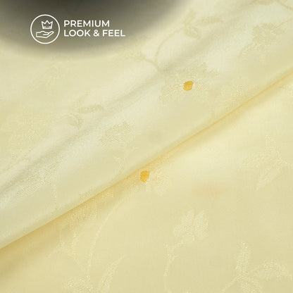 Plain Bright Cream  Golden Booti Floral Jacquard Work Bemberg Silk Fabric