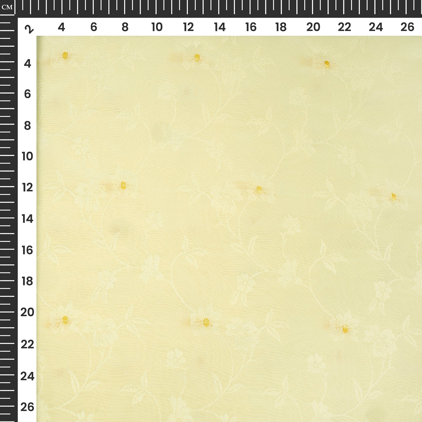 Plain Bright Cream  Golden Booti Floral Jacquard Work Bemberg Silk Fabric