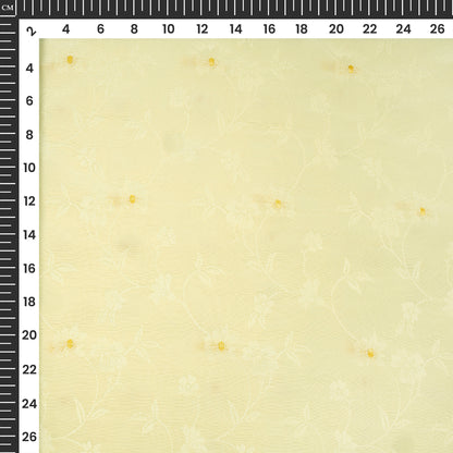 Plain Bright Cream  Golden Booti Floral Jacquard Work Bemberg Silk Fabric