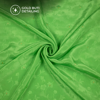 Plain Electric Green Golden Booti Floral Jacquard Work Bemberg Silk Fabric