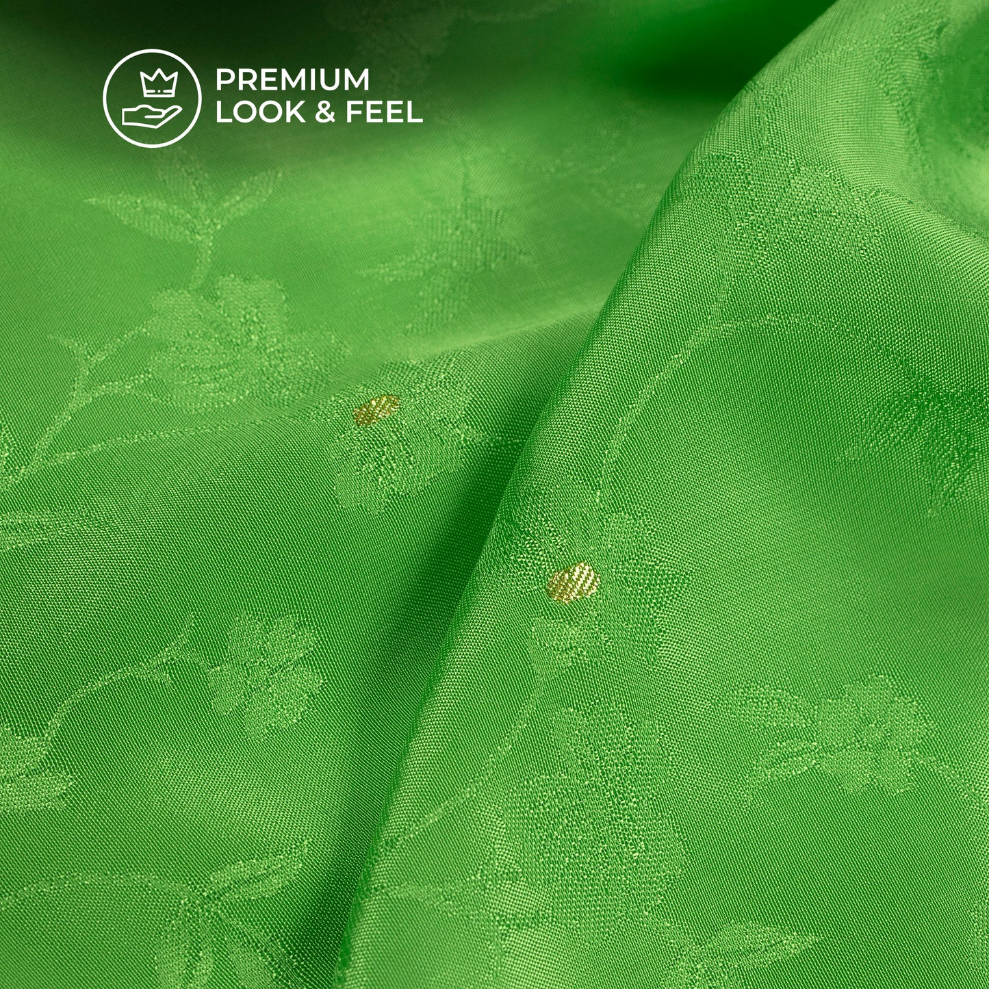 Plain Electric Green Golden Booti Floral Jacquard Work Bemberg Silk Fabric