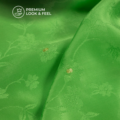 Plain Electric Green Golden Booti Floral Jacquard Work Bemberg Silk Fabric