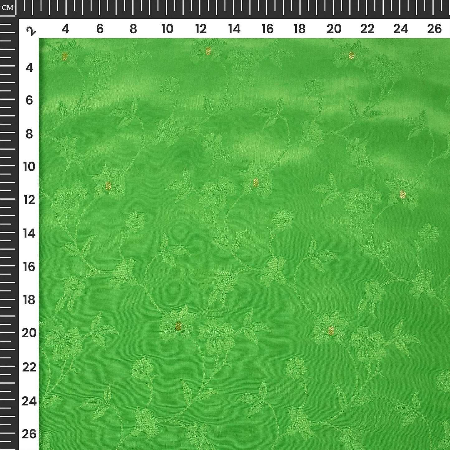 Plain Electric Green Golden Booti Floral Jacquard Work Bemberg Silk Fabric