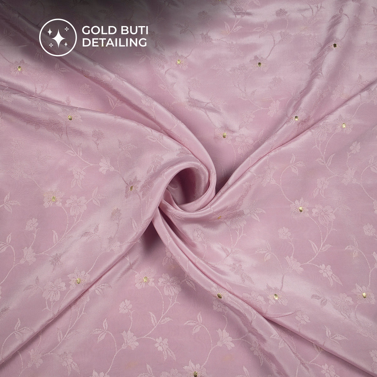 Plain Lavender Pink Golden Booti Floral Jacquard Work Bemberg Silk Fabric