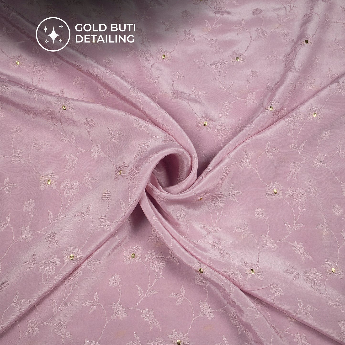 Plain Lavender Pink Golden Booti Floral Jacquard Work Bemberg Silk Fabric