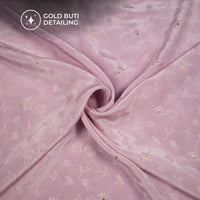 Plain Lavender Pink Golden Booti Floral Jacquard Work Bemberg Silk Fabric