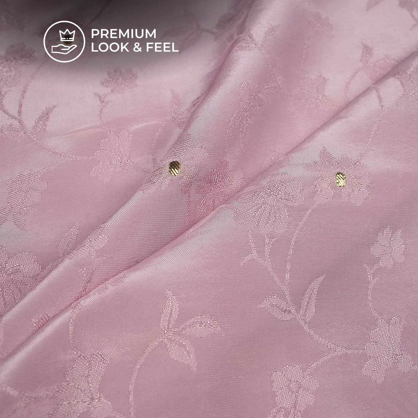 Plain Lavender Pink Golden Booti Floral Jacquard Work Bemberg Silk Fabric