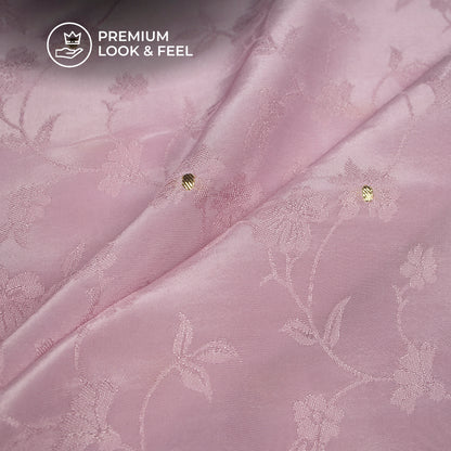 Plain Lavender Pink Golden Booti Floral Jacquard Work Bemberg Silk Fabric