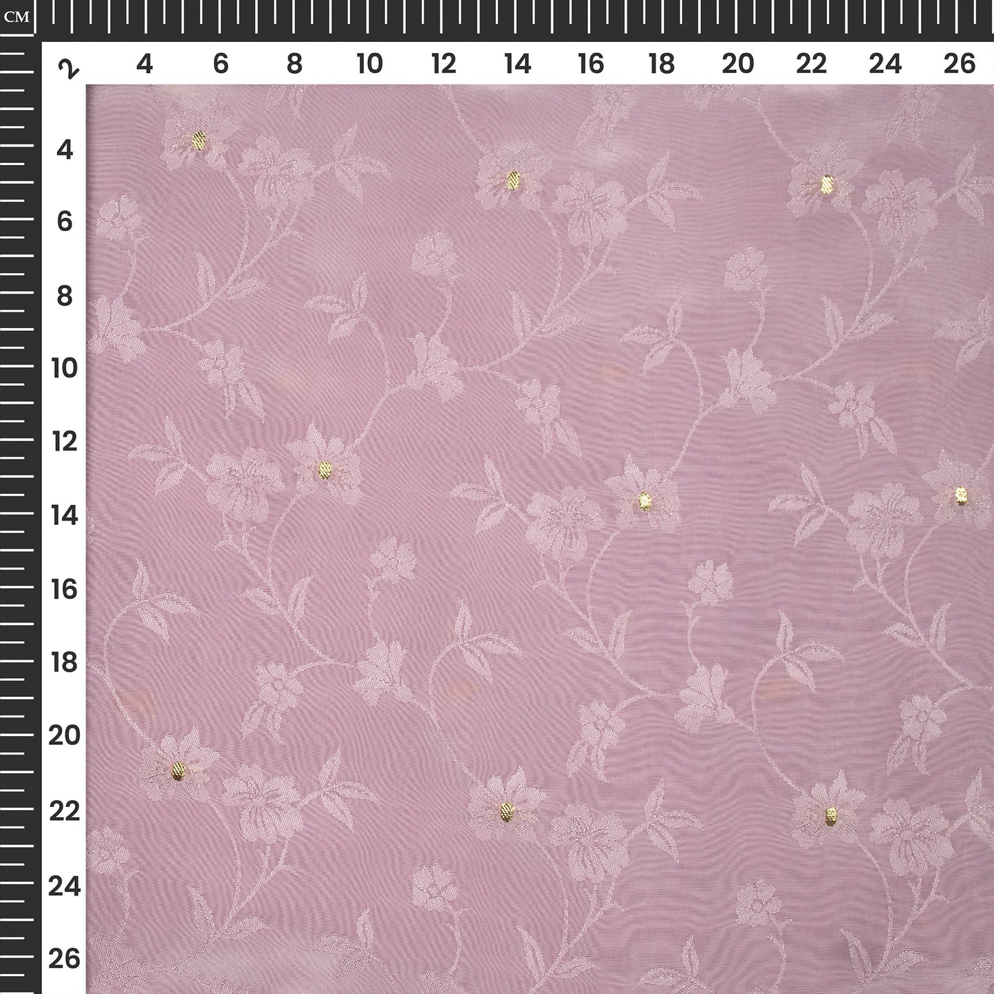Plain Lavender Pink Golden Booti Floral Jacquard Work Bemberg Silk Fabric