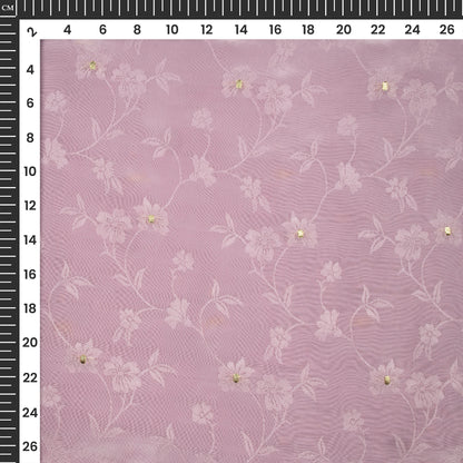Plain Lavender Pink Golden Booti Floral Jacquard Work Bemberg Silk Fabric