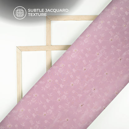 Plain Lavender Pink Golden Booti Floral Jacquard Work Bemberg Silk Fabric
