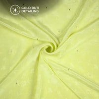 Plain Pale Green Golden Booti Floral Jacquard Work Bemberg Silk Fabric