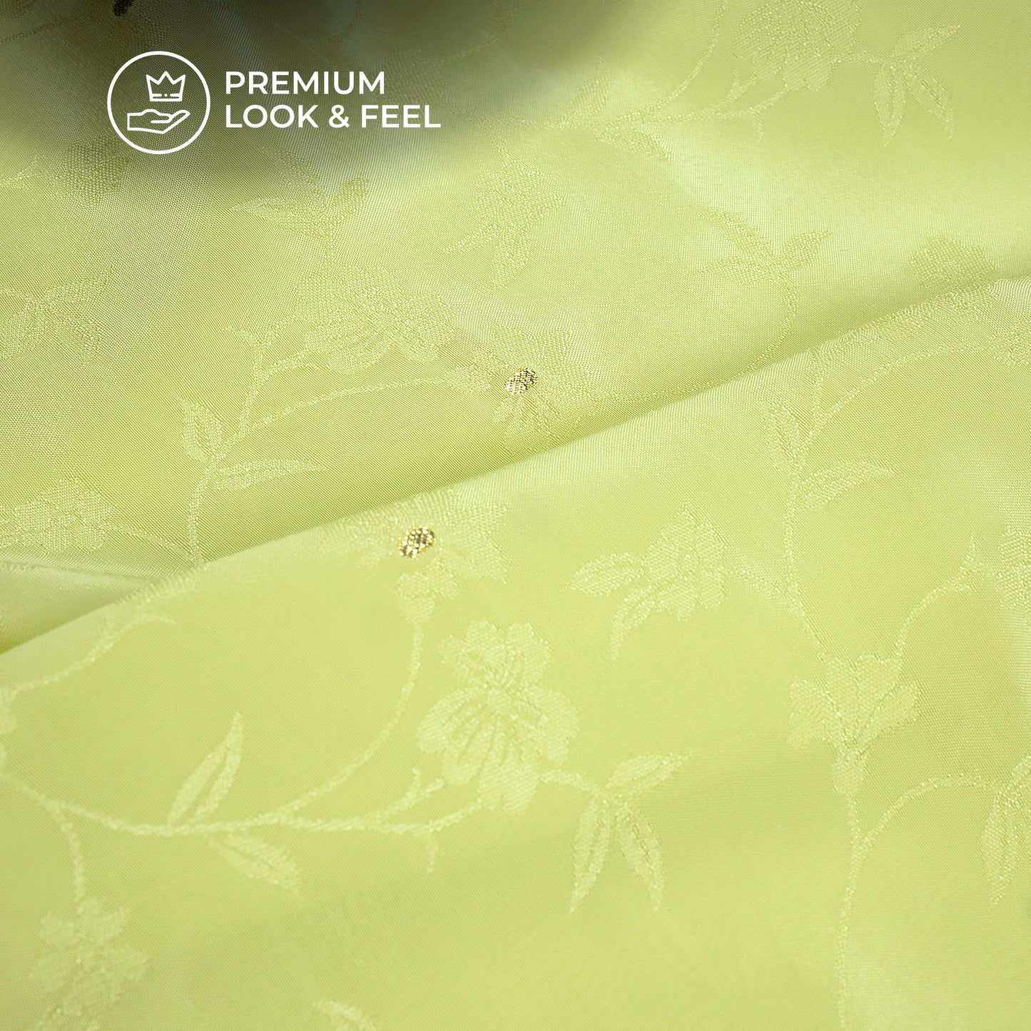 Plain Pale Green Golden Booti Floral Jacquard Work Bemberg Silk Fabric