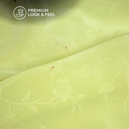 Plain Pale Green Golden Booti Floral Jacquard Work Bemberg Silk Fabric