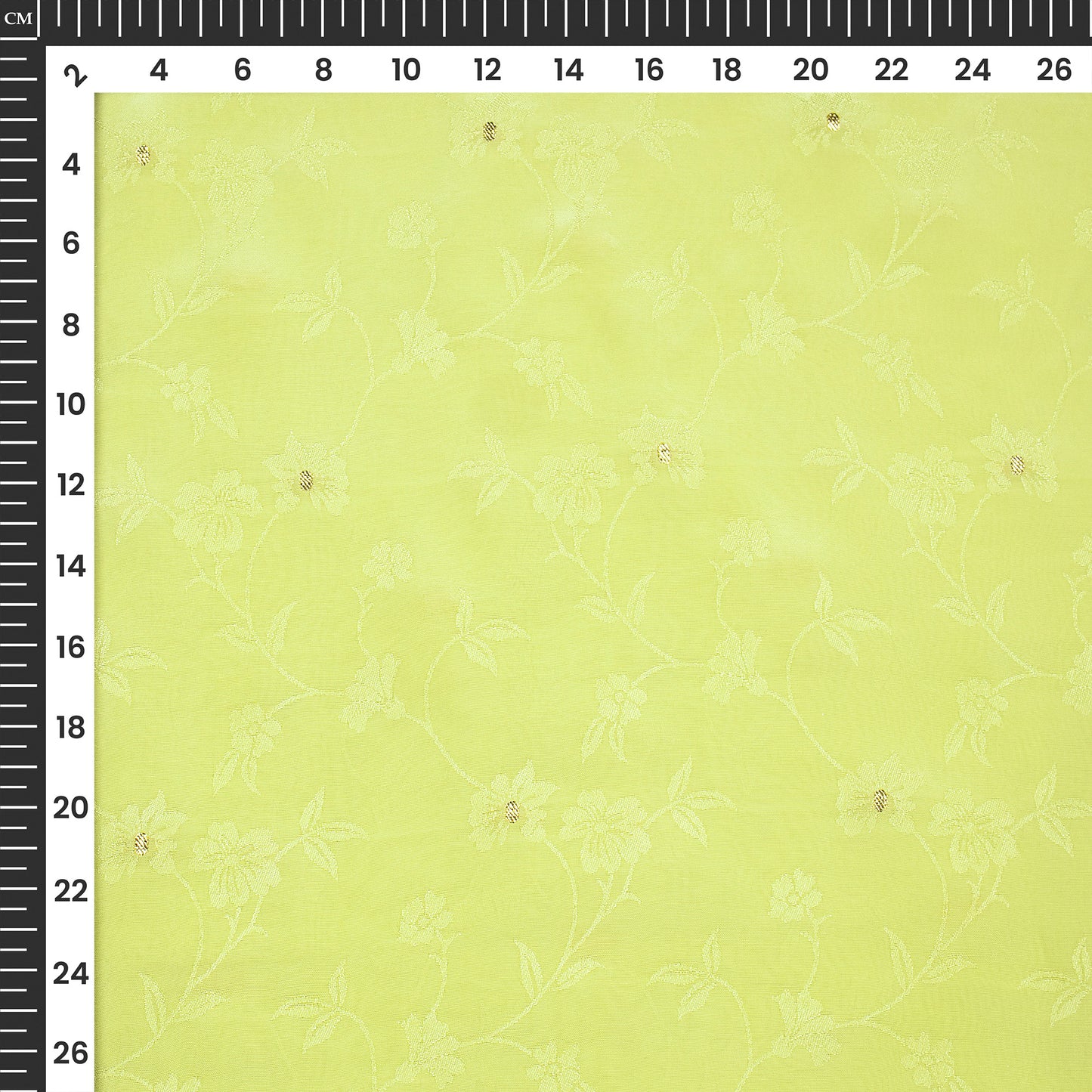 Plain Pale Green Golden Booti Floral Jacquard Work Bemberg Silk Fabric