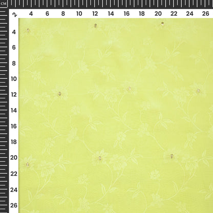 Plain Pale Green Golden Booti Floral Jacquard Work Bemberg Silk Fabric