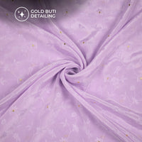 Plain Lavender Purple Golden Booti Floral Jacquard Work Bemberg Silk Fabric