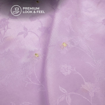 Plain Lavender Purple Golden Booti Floral Jacquard Work Bemberg Silk Fabric