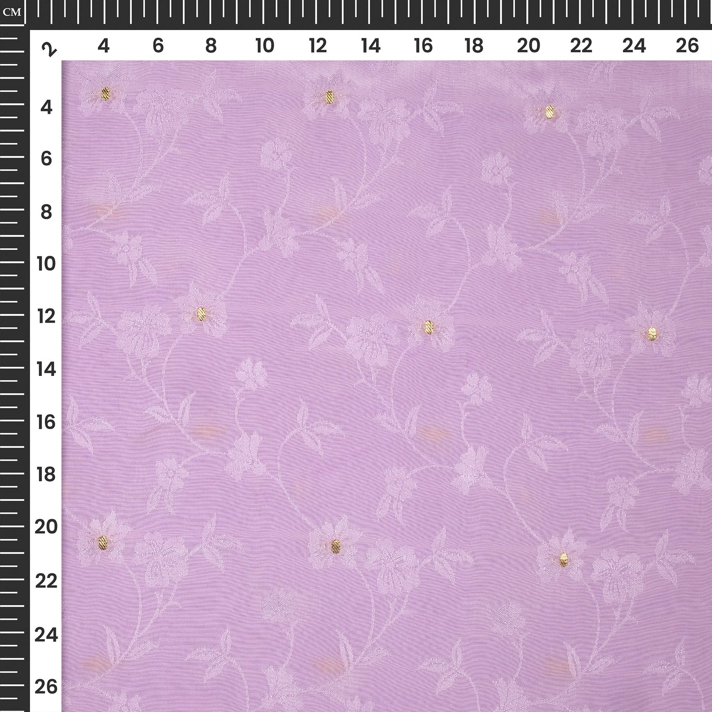 Plain Lavender Purple Golden Booti Floral Jacquard Work Bemberg Silk Fabric