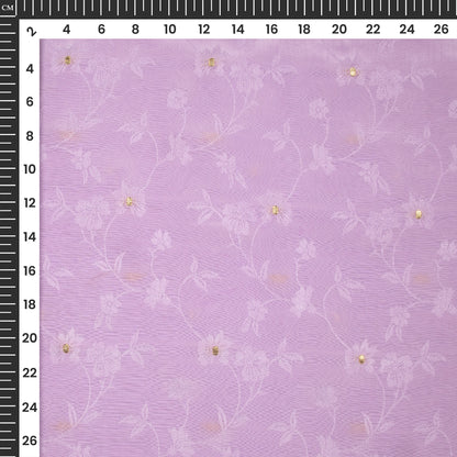 Plain Lavender Purple Golden Booti Floral Jacquard Work Bemberg Silk Fabric