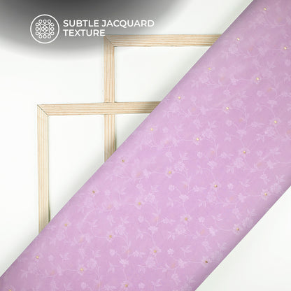 Plain Lavender Purple Golden Booti Floral Jacquard Work Bemberg Silk Fabric