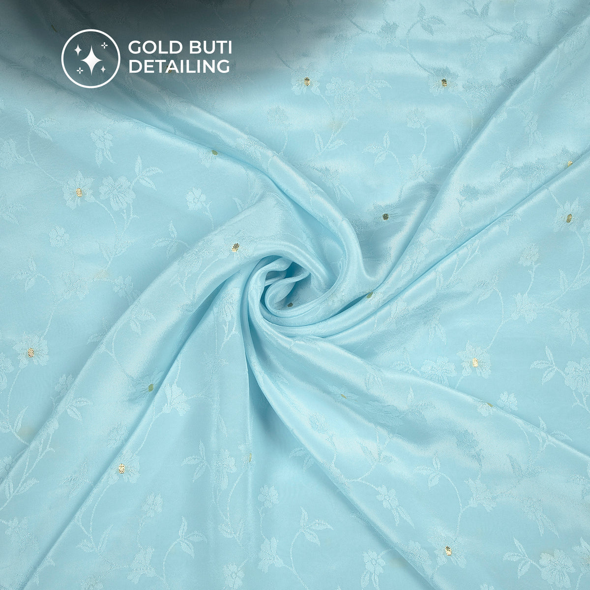 Plain Baby Blue Golden Booti Floral Jacquard Work Bemberg Silk Fabric