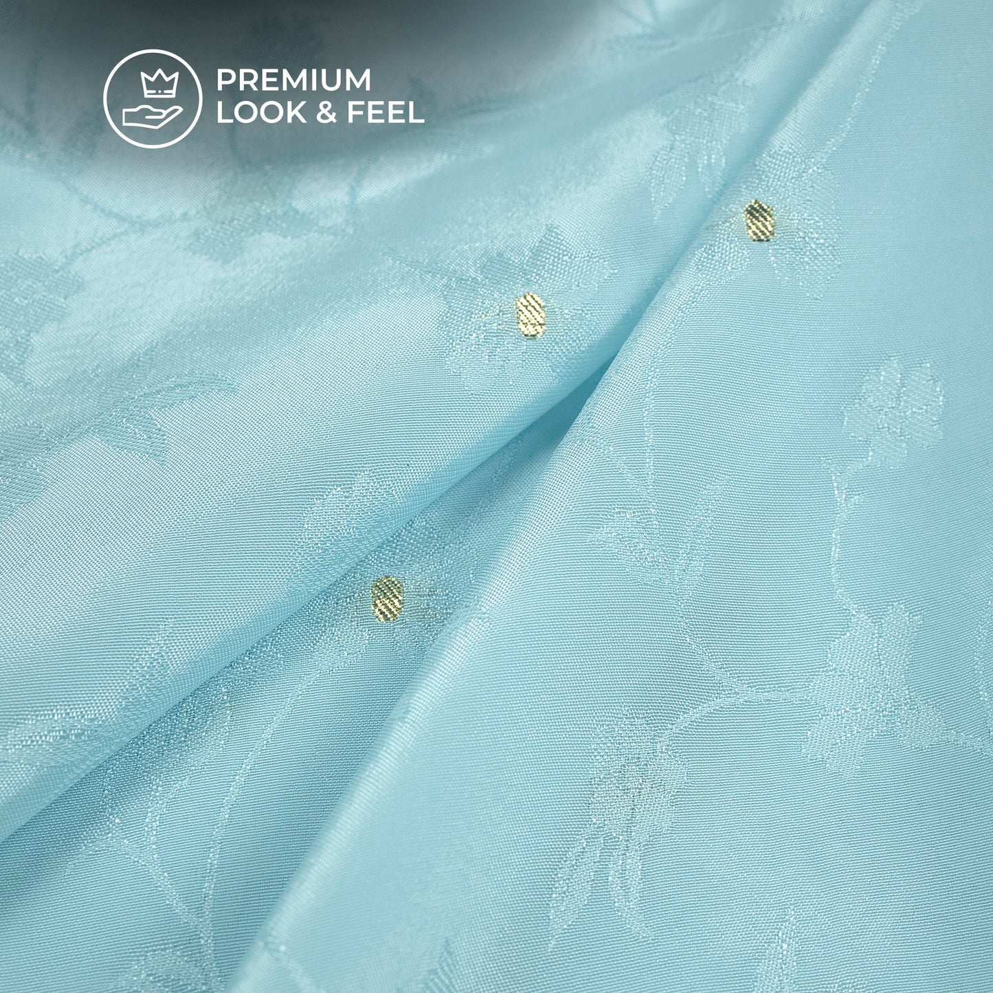 Plain Baby Blue Golden Booti Floral Jacquard Work Bemberg Silk Fabric