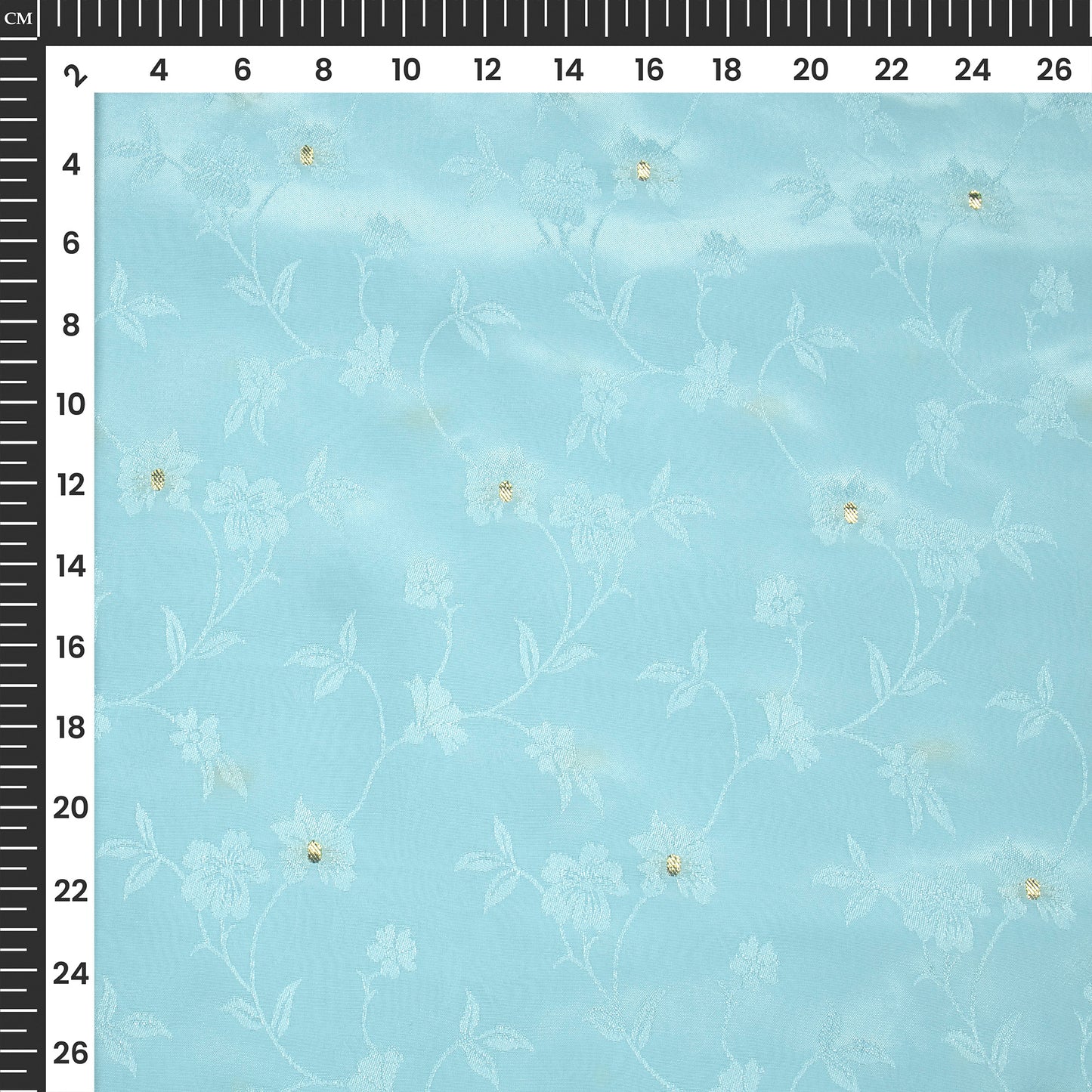 Plain Baby Blue Golden Booti Floral Jacquard Work Bemberg Silk Fabric