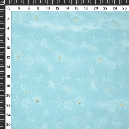 Plain Baby Blue Golden Booti Floral Jacquard Work Bemberg Silk Fabric