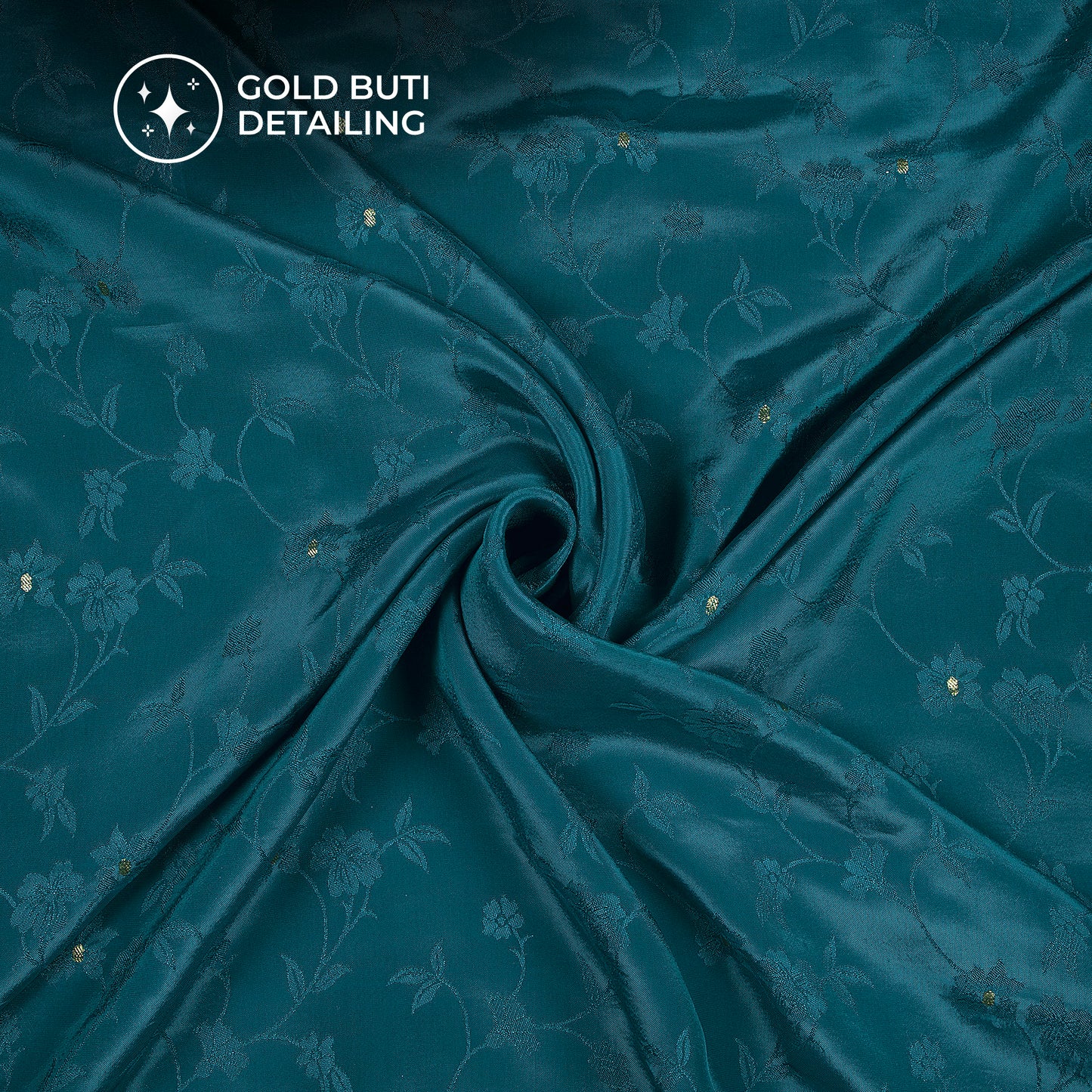 Plain Astronaut Blue Golden Booti Floral Jacquard Work Bemberg Silk Fabric