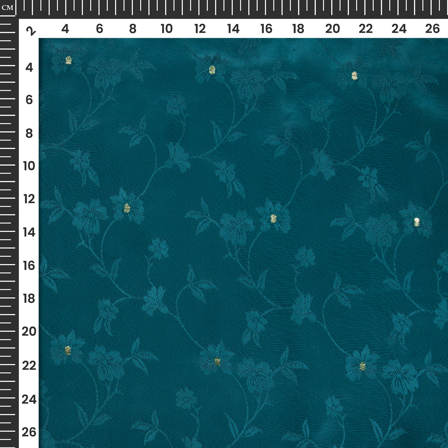 Plain Astronaut Blue Golden Booti Floral Jacquard Work Bemberg Silk Fabric