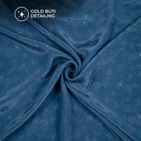 Plain  Navy Blue Golden Booti Floral Jacquard Work Bemberg Silk Fabric