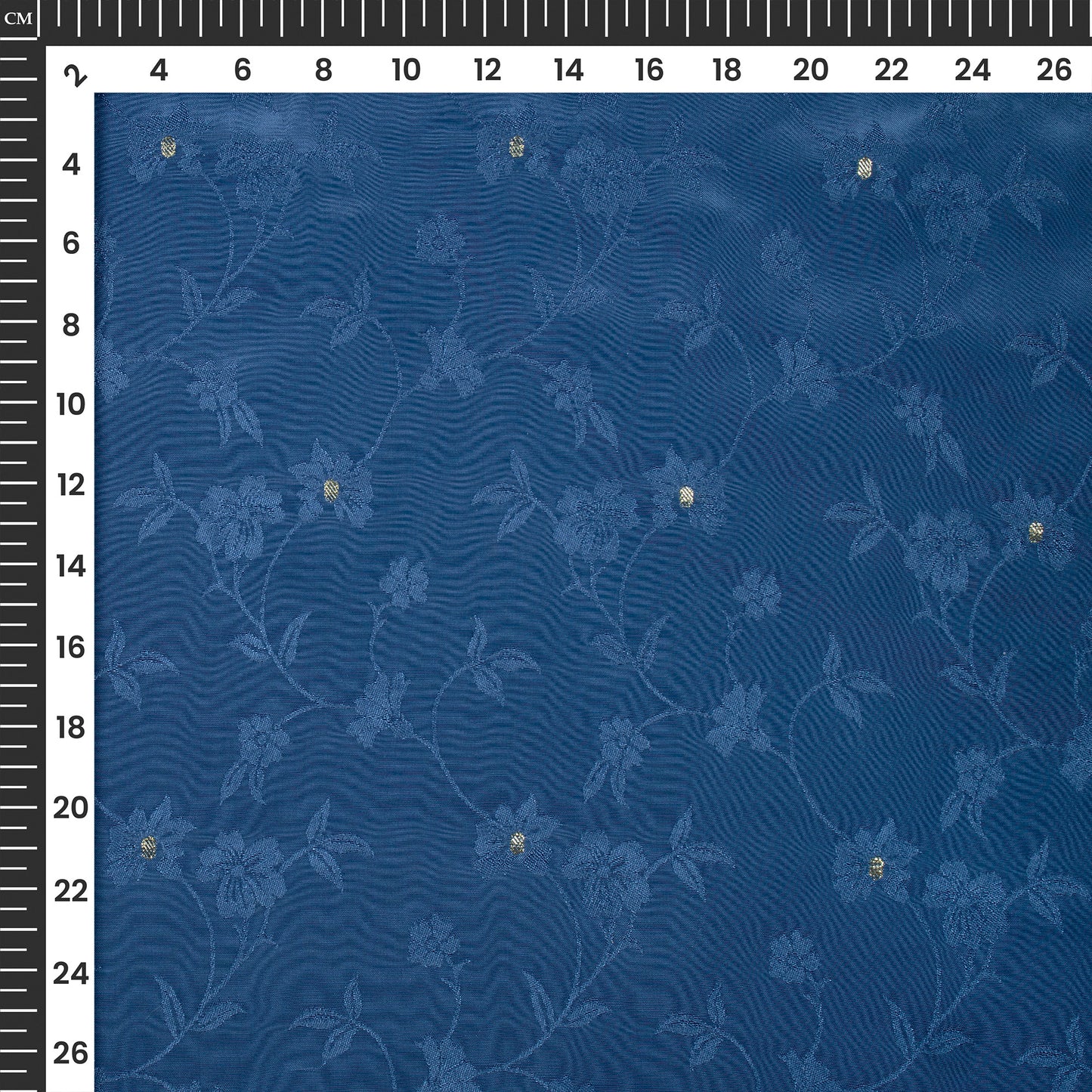Plain  Navy Blue Golden Booti Floral Jacquard Work Bemberg Silk Fabric
