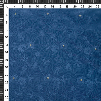 Plain  Navy Blue Golden Booti Floral Jacquard Work Bemberg Silk Fabric