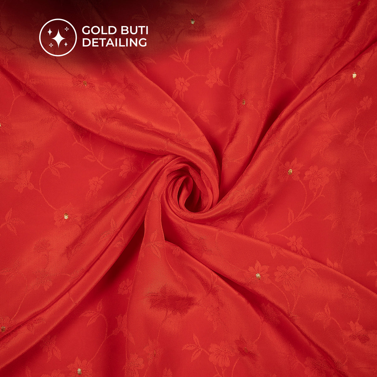 Plain Rose Red Golden Booti Floral Jacquard Work Bemberg Silk Fabric