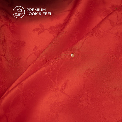 Plain Rose Red Golden Booti Floral Jacquard Work Bemberg Silk Fabric