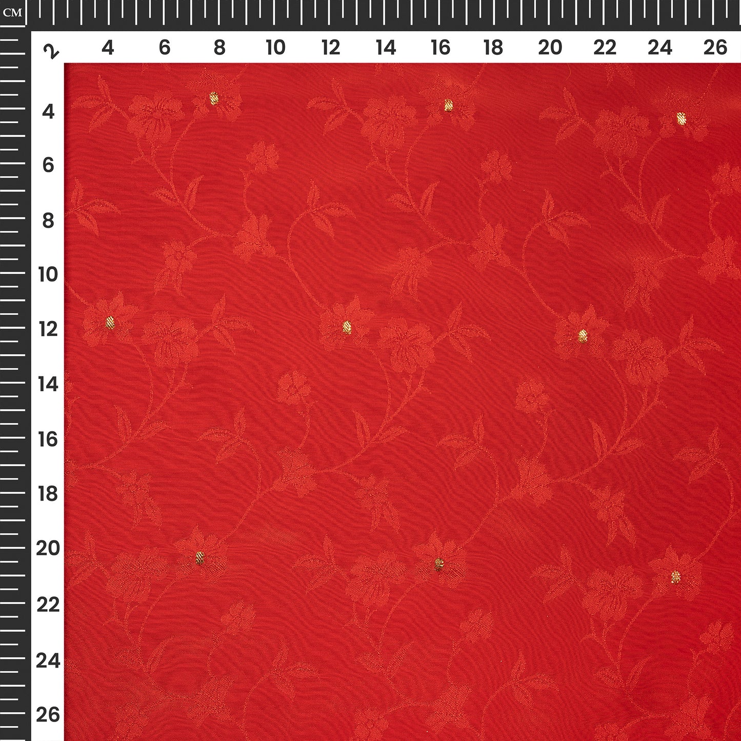 Plain Rose Red Golden Booti Floral Jacquard Work Bemberg Silk Fabric