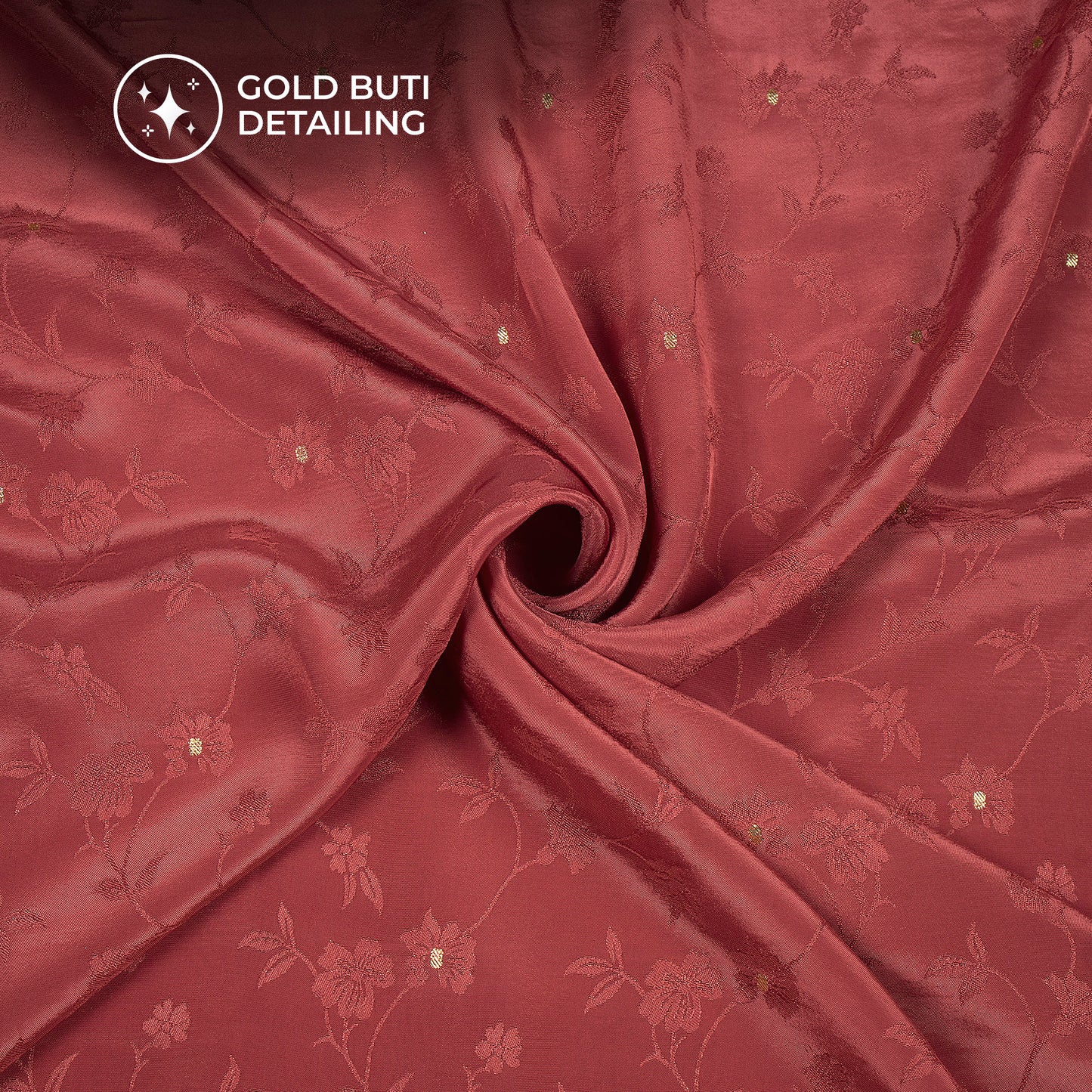 Plain Ruby Red  Golden Booti Floral Jacquard Work Bemberg Silk Fabric