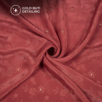 Plain Ruby Red  Golden Booti Floral Jacquard Work Bemberg Silk Fabric