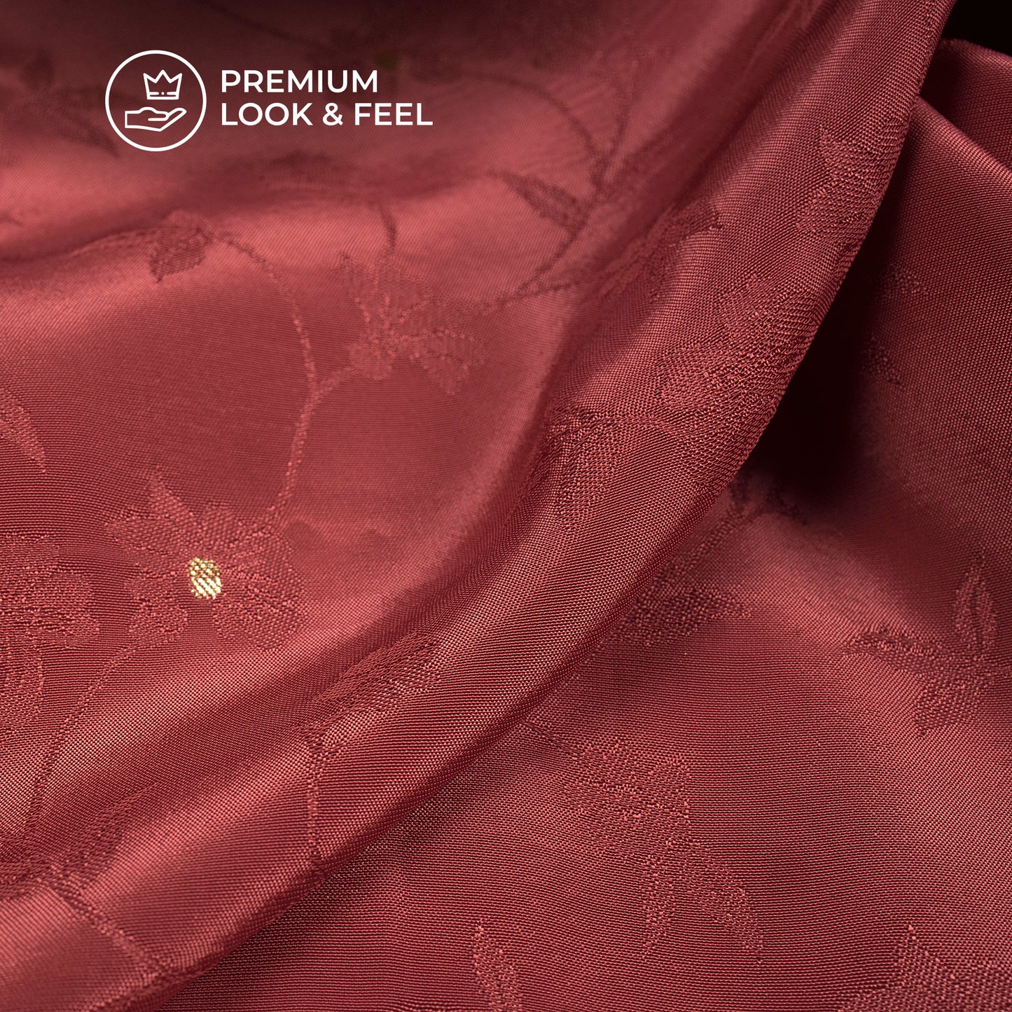 Plain Ruby Red  Golden Booti Floral Jacquard Work Bemberg Silk Fabric